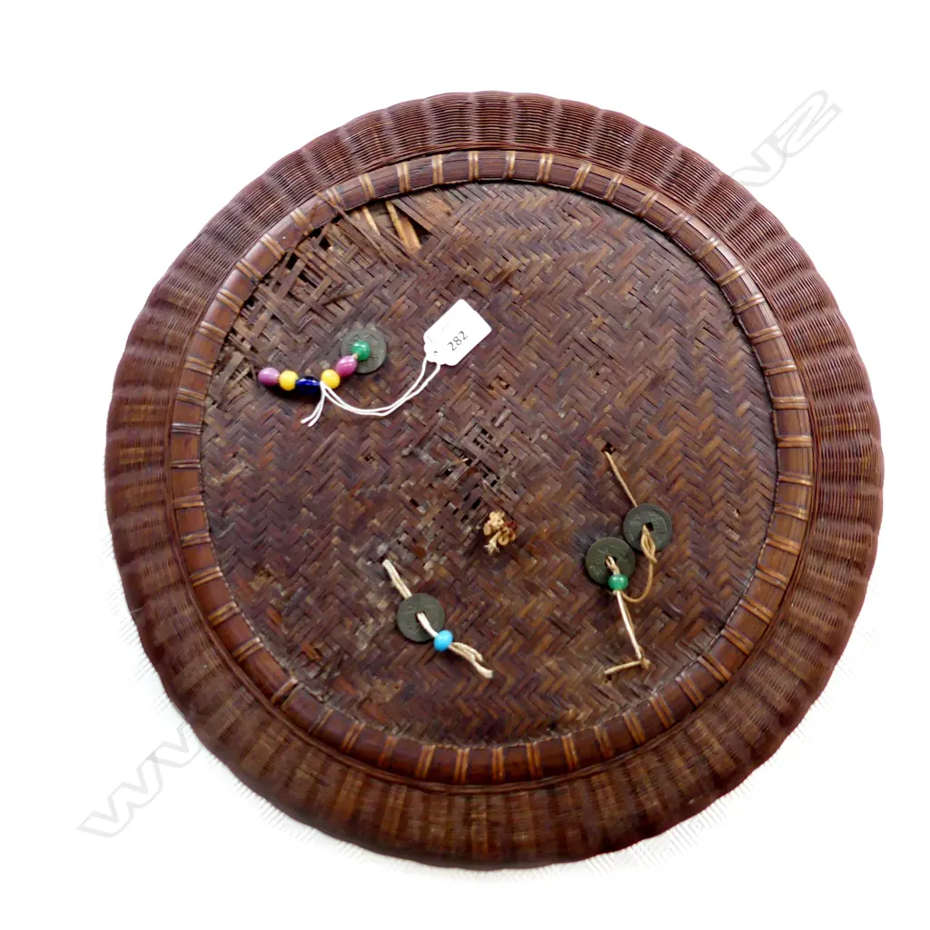 WOVEN ORIENTAL BOX 440mm dia, HAND MADE FLOWERS  Image 1++