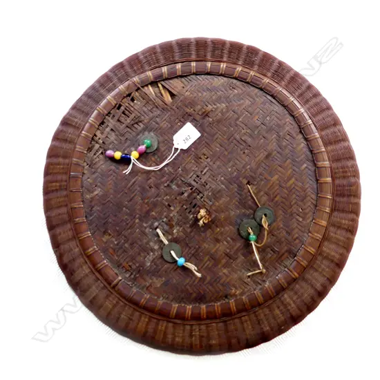 WOVEN ORIENTAL BOX 440mm dia, HAND MADE FLOWERS 