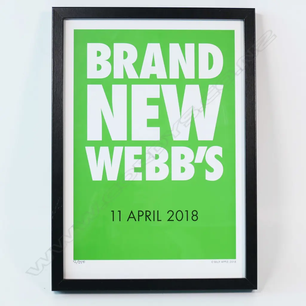 BILLY APPLE, BRAND NEW WEBBS PRINT ED 12/250, 2018, 420 x 300mm Image 1++