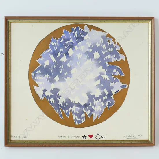 MELVIN WEBB, BONITA NET, SIGNED 1992, WATERCOLOUR & GOLD PAINT, 360 x 430mm, foxing