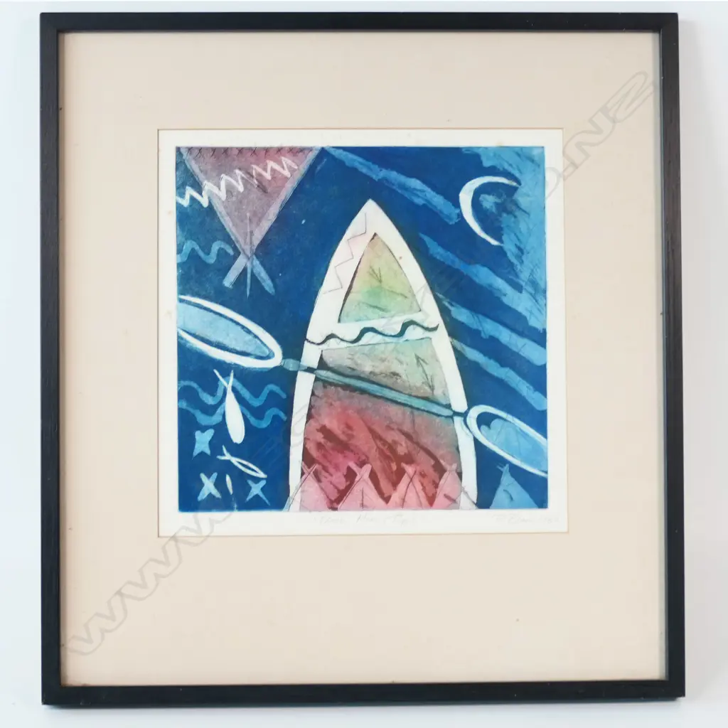 PHILIPPA BLAIR, CANOE, MOON AND TIPIS 6/25, SIGNED ETCHING, 1982, 270 X 260mm, some foxing Image 1++