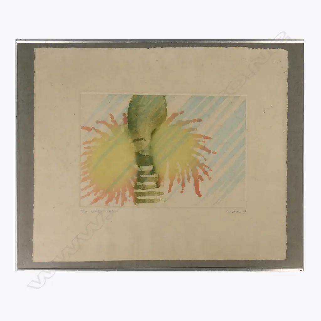 BARBARA GRAHAM, NIKAU IN RAIN 3/30, SIGNED ETCHING, 1981, 360 x 440mm Image 1++