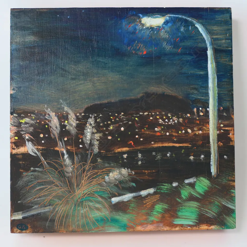 GEORGE RITCHIE, NIGHT LIGHT, 1994, OIL ON BOARD, SIGNED, 290 x 290mm Image 1++