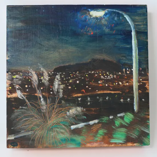 GEORGE RITCHIE, NIGHT LIGHT, 1994, OIL ON BOARD, SIGNED, 290 x 290mm