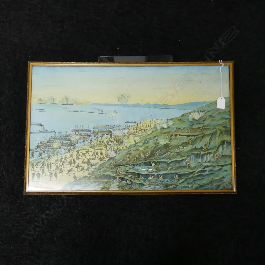 Capt. T.F. Nichols 'Anzac Cove Landing of New Zealander's on Gallipoli at 9.30 a.m. on April 25th 1915' chromolithograph 375 x 650mm Image 1++
