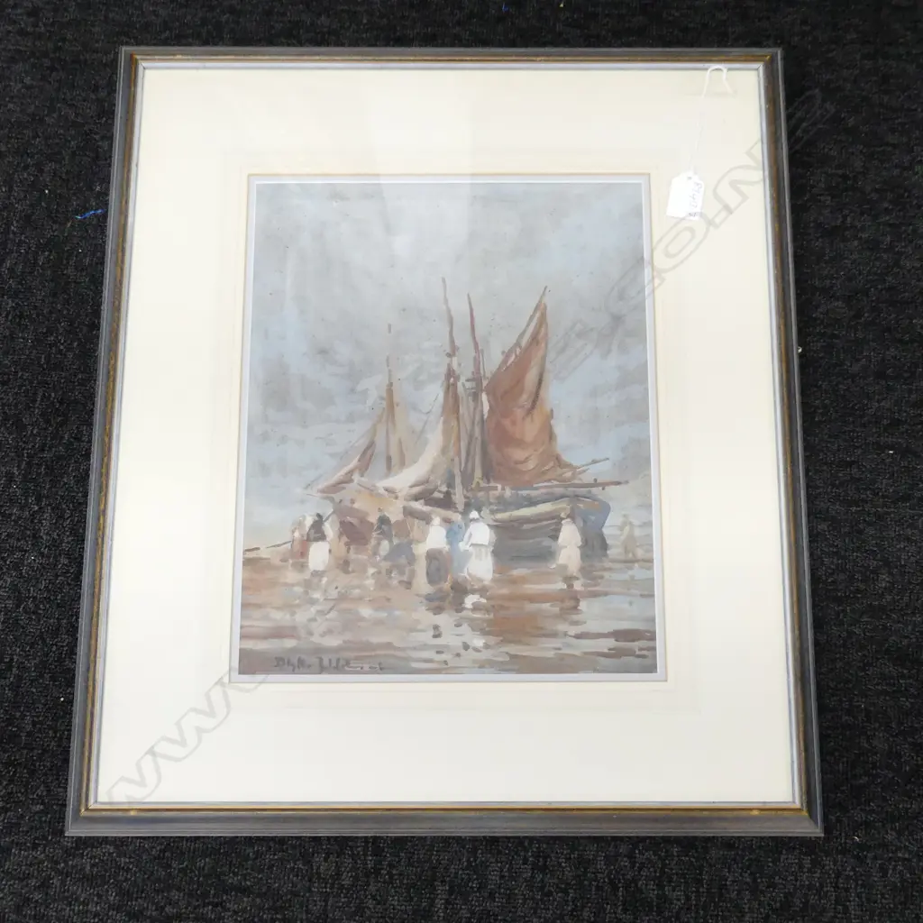BLYTHE FLETCHER UNTITLED FISHING BOATS DUTCH ,WATERCOLOUR ON PAPER,SIGNED , 360X280mm Image 1++