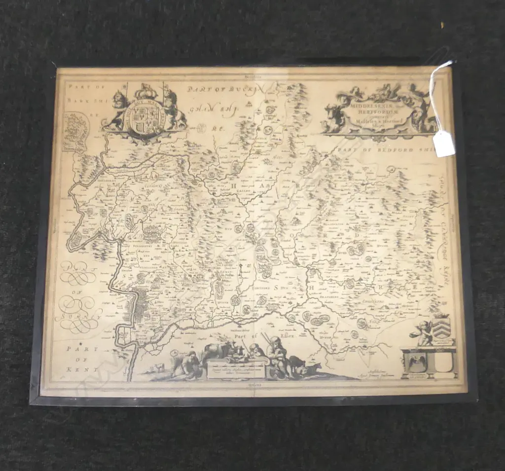 ANTIQUE ETCHING; MAP OF HERTFORDSHIRE C.1647 455x560mm Image 1++