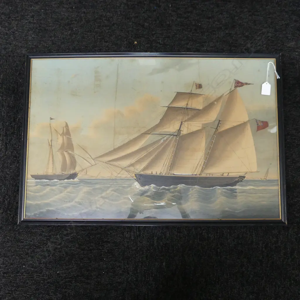1850 WATERCOLOUR & INK SHIPPING SCENE Clipper off Amsterdam 440 x 690mm restoration  Image 1++