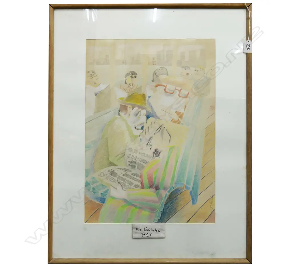 JILL CARTER-HANSEN 'OLD WAIHEKE FERRY' PENCIL ON PAPER 530x365mm + BIZ DEMPSTER 'ZEBRAS CROSSING' A/P 1982 330x290mm Image 1++