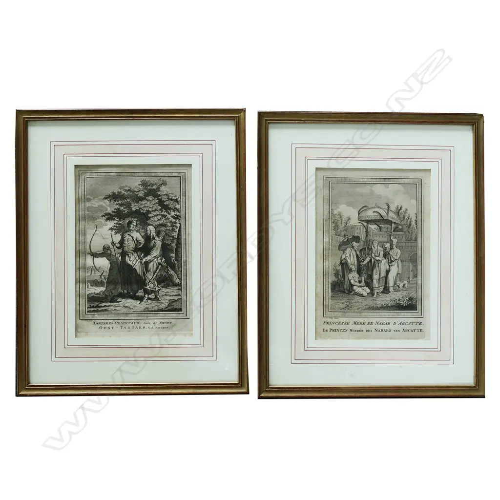 PR EARLY ENGRAVINGS: CHINESE TARTARS, ARCHERY' 1749 & 'MOTHER OF THE NABOB OF ARCATTE' 1746-50, 240x145mm, 210x145mm Image 1++