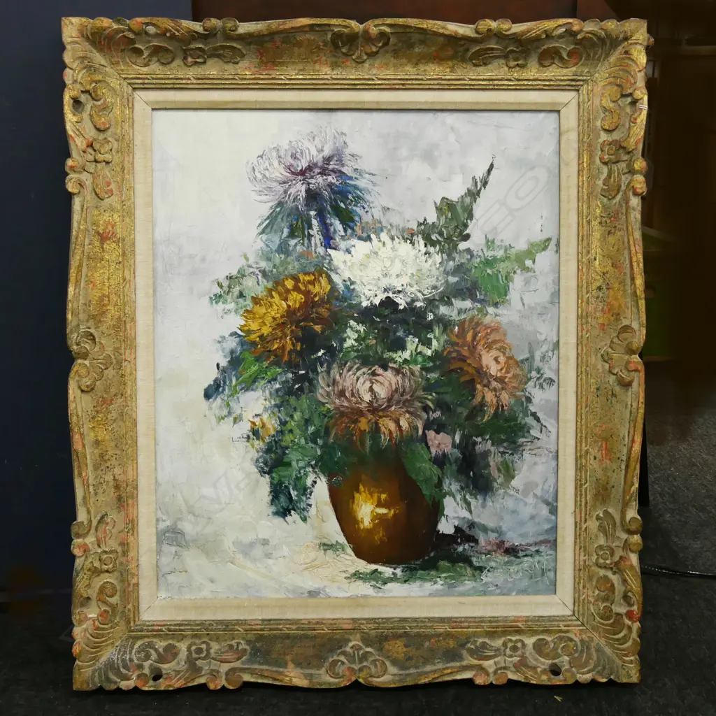 SIGNED STILL LIFE - VASE OF FLOWERS - OIL ON CANVAS 590x490mm Image 1++