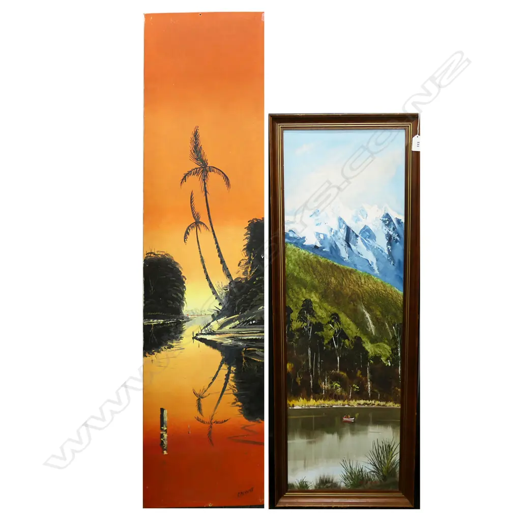 2 OIL ON BOARD LANDSCAPES; C.PICKWORTH 1195x300mm, M. FINNERTY 'LAKE MATHESON' 900x280mm Image 1++