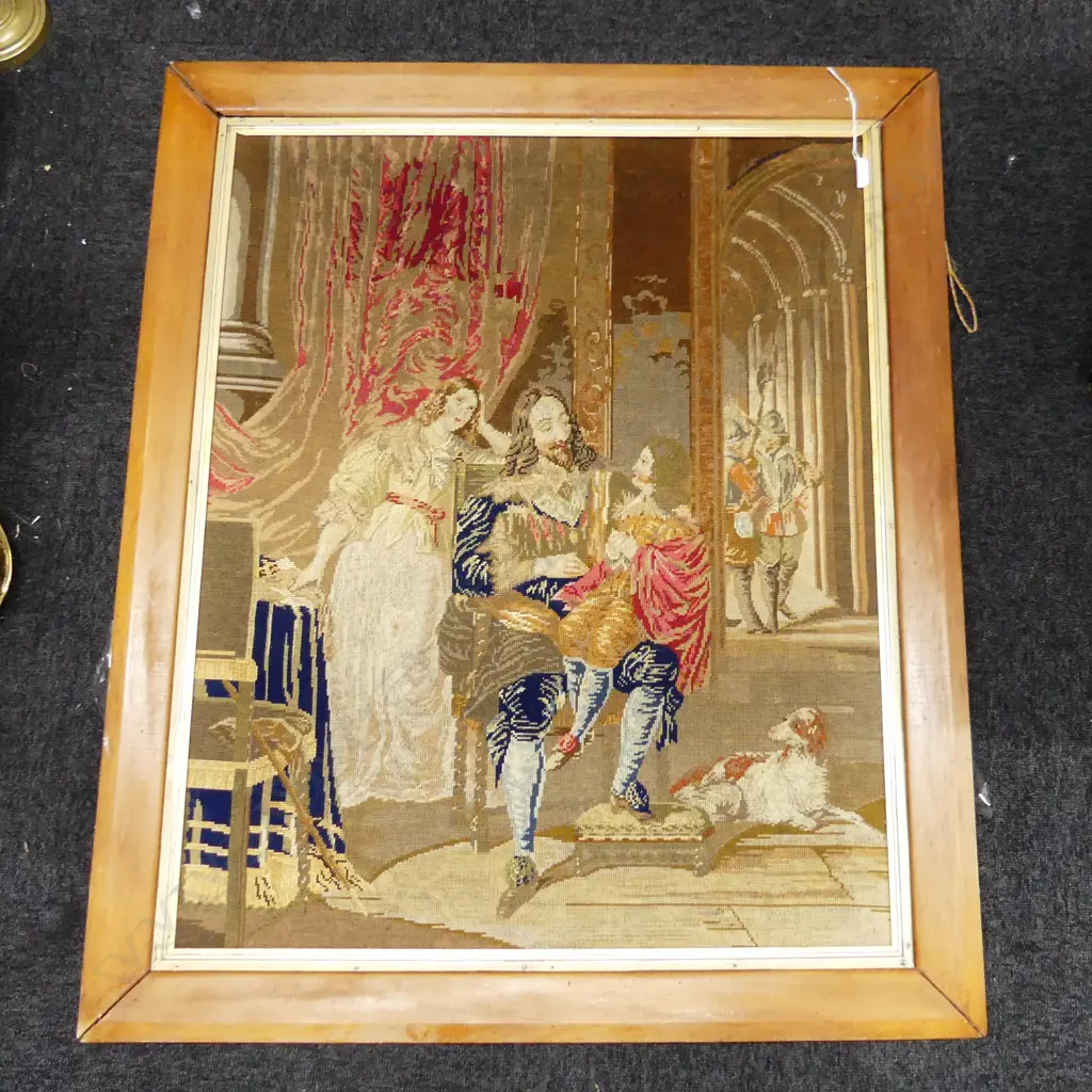 EMMA GASKIN, CHARLES 2ND IN COURT, TAPESTRY HAND WOVEN WITH PROVENANCE TO 1880. 870X700mm Image 1++
