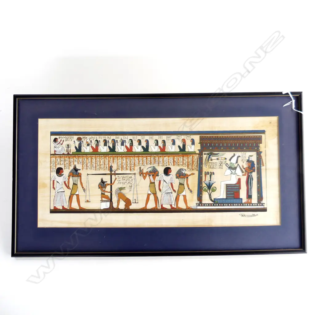 2 ARTWORKS; JOHN FULLWOOD LANDSCAPE W/C PRINT 380x275mm, EGYPIAN HIEROGLYPHIC ARTWORK 250x565mm Image 1++
