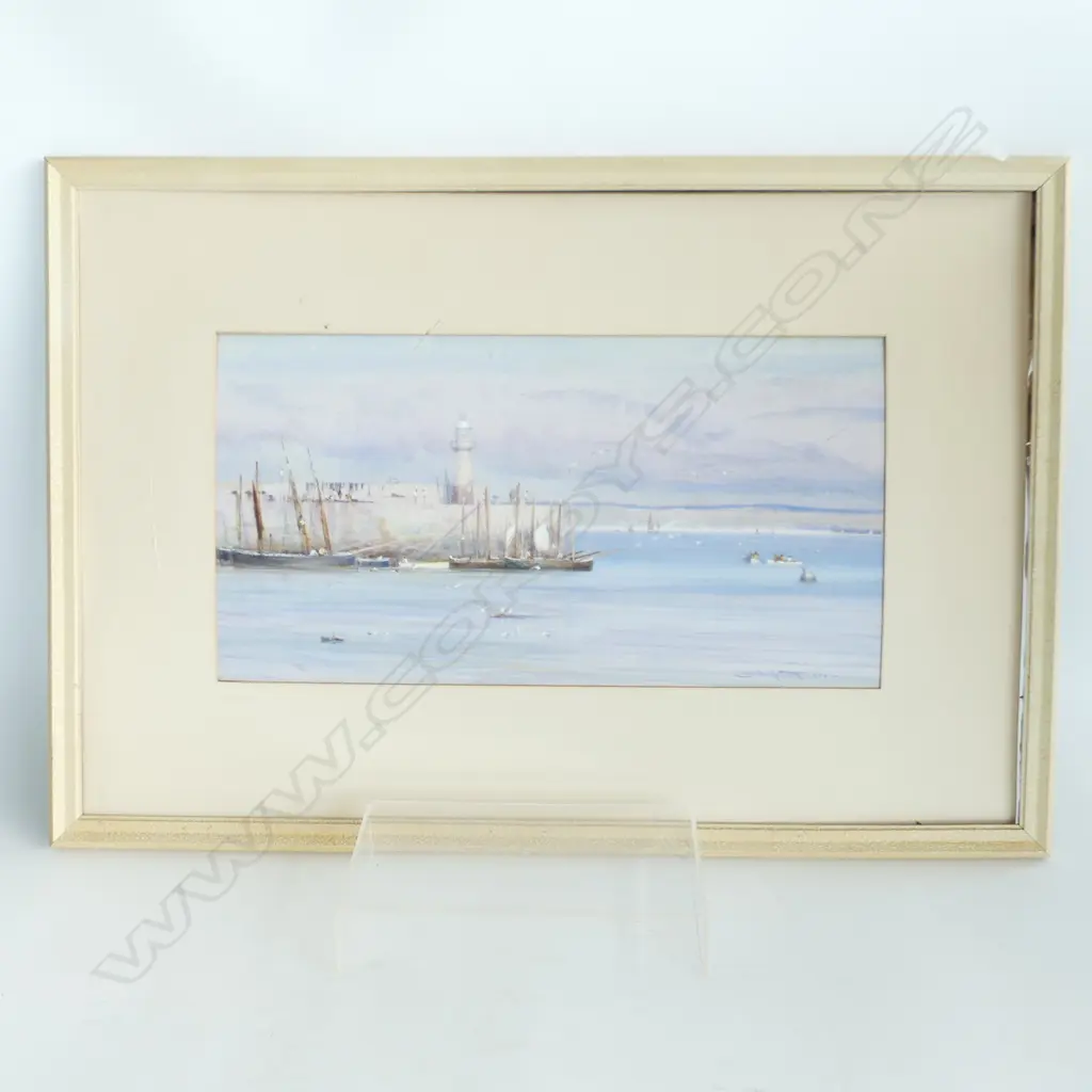 Charles Sim MOTTRAM (act.1876-1919) watercolour harbour scene signed & dated 1903 250 x 480mm Image 1++