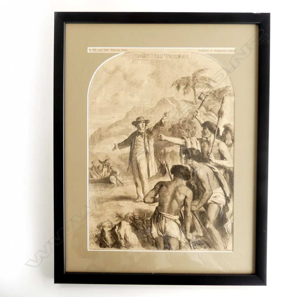 THE BRITISH WORKMAN' ORIGINAL BOOK ILLUSTRATION (MAORI THEMED) DATED MAY 1863, FRAMED WITH FULL STORY TO THE BACK,390X28 Image 1++