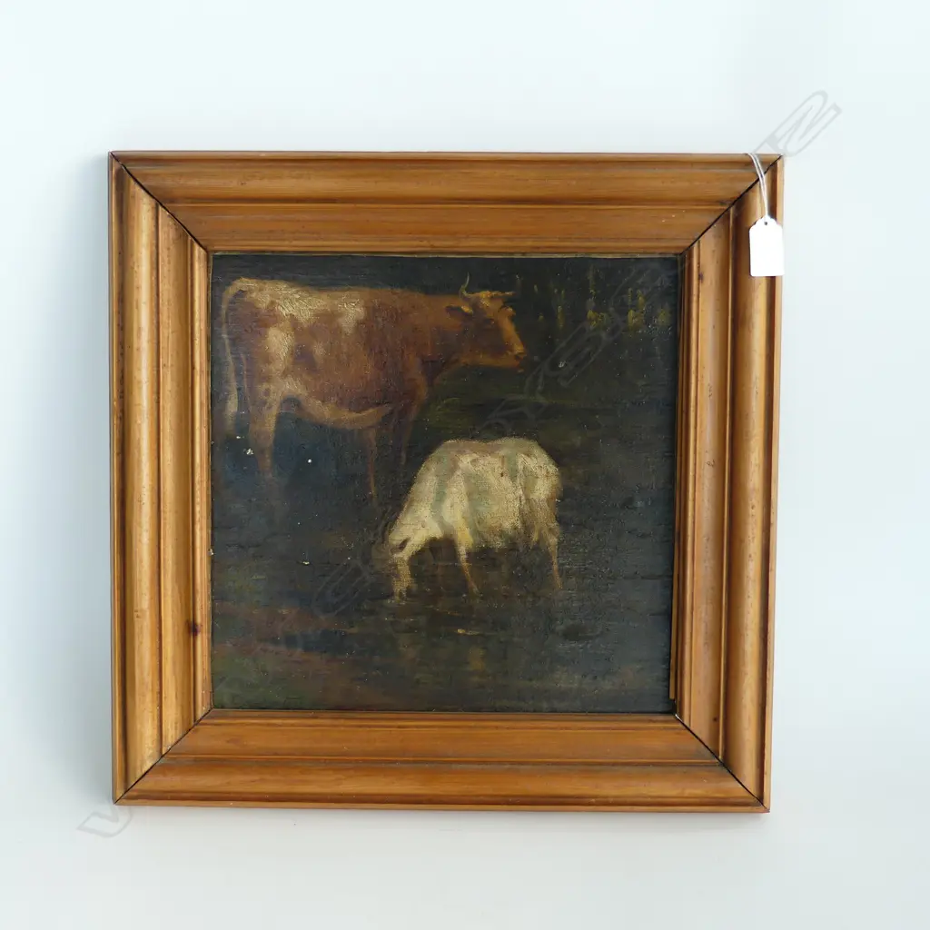 ANTIQUE OIL ON BOARD, COW & GOAT, SIGNED CARPENTIER 295x295mm Image 1++