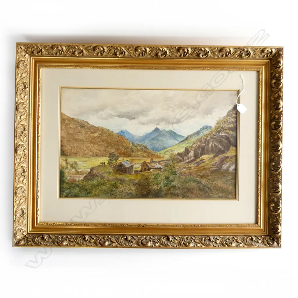 ARTIST UNKNOWN, HIGHLAND LANDSCAPE W/C, 385x630mm LG GILT FRAME Image 1++