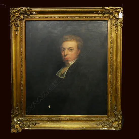 LG 19thC GENTS PORTRAIT, OIL ON BOARD, ARTIST UNKNOWN, TEAR TO CANVAS, LOSSES TO FRAME,  750x615mm