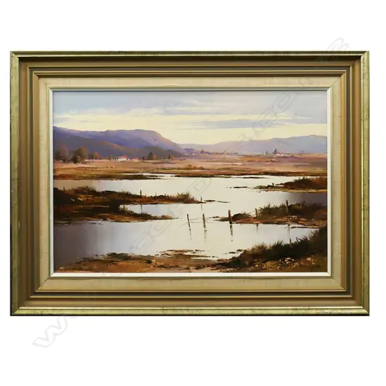 PETER WALLERS, 'HAURAKI PLAINS' OIL ON BOARD '91 360x545mm