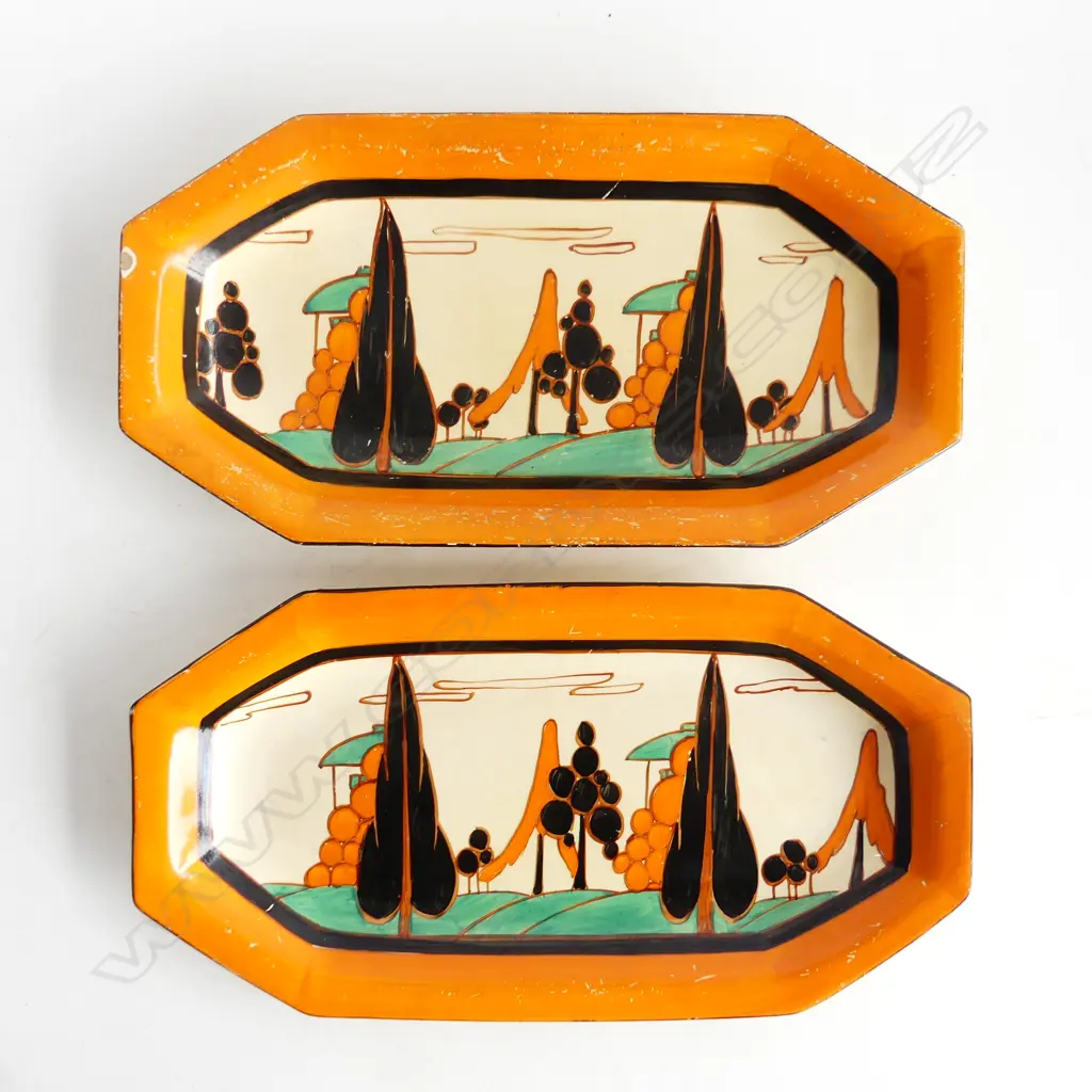 PR CLARICE CLIFF BIZARRE FANTASQUE ELONGATED OCTAGONAL DISHES minor faults160x300mm Image 1++