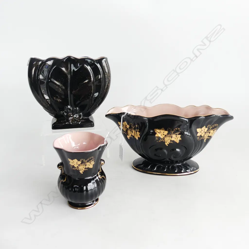 3 TITIAN STUDIO PINK & BLACK VASES TALLEST H160MM Image 1++