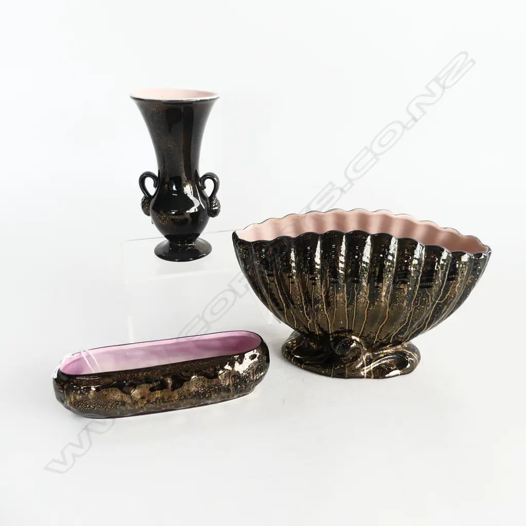 3 TITIAN STUDIO PINK & BLACK VASES TALLEST H160MM Image 1++