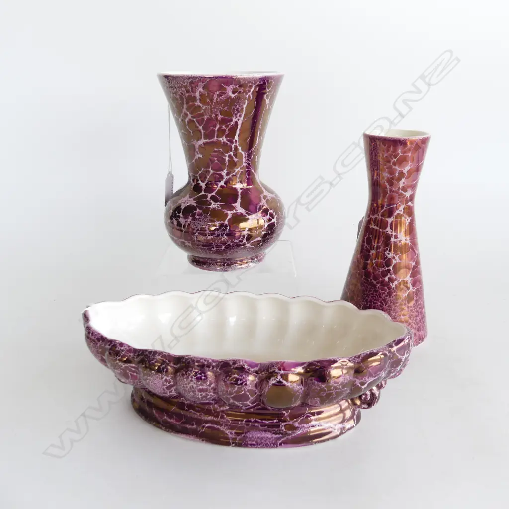 3PCS TITIAN MARBLIZED ROUGE VASES H200MM 190MM & 80MM Image 1++