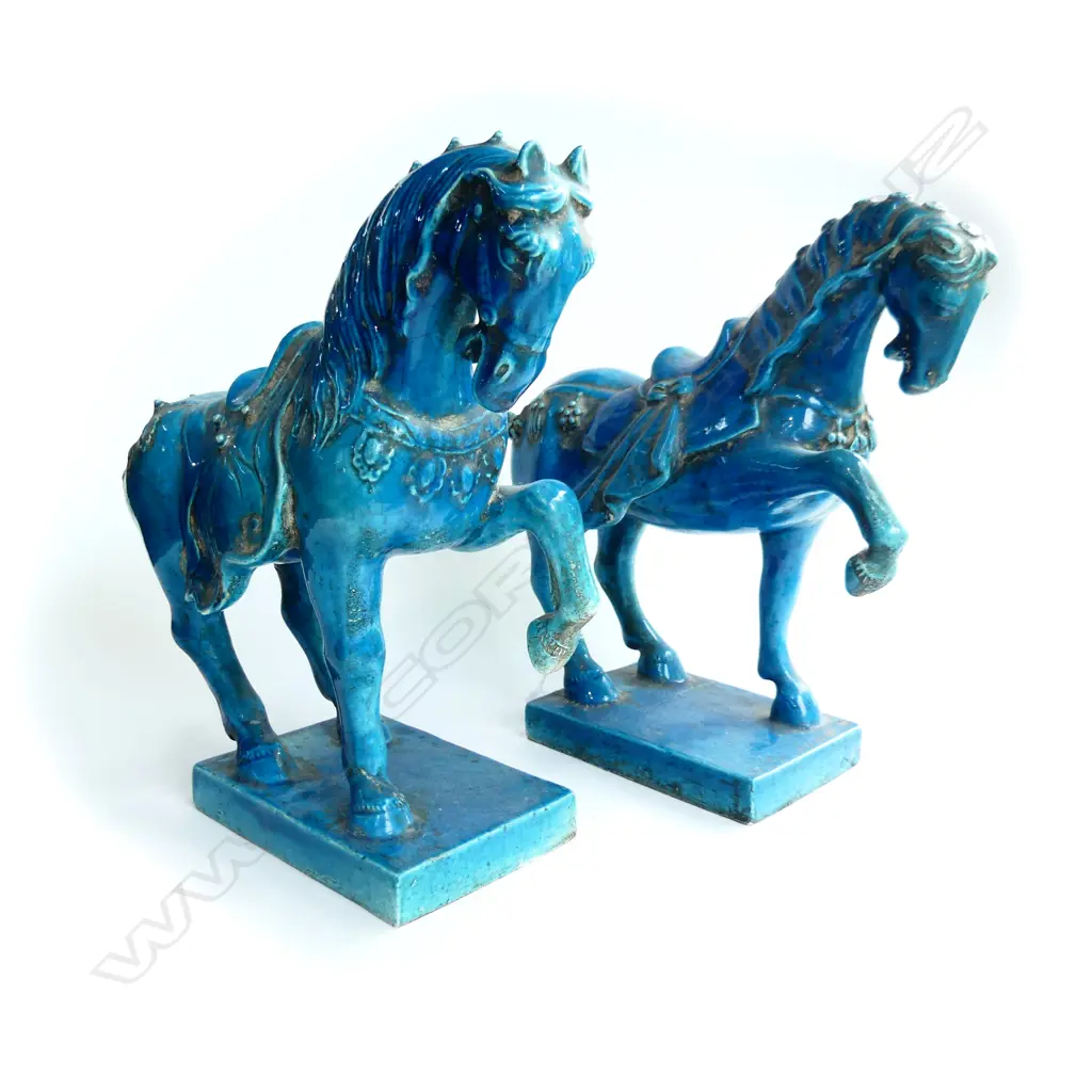 PR ITALIAN BLUE GLAZED HORSES H.290mm repairs to one Image 1++