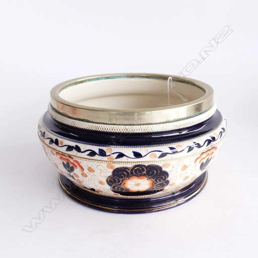WELSH IMARI BRASS RIMMED SERVING BOWL, D.200mm Image 1++