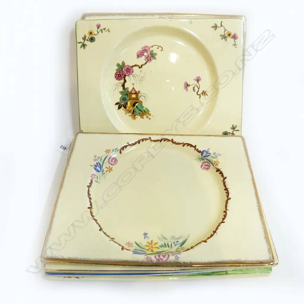 7 DECO DINNER PLATES, VARIOUS FLORAL DESIGNS, 'THE BIARRITZ' ROYAL STAFFORDSHIRE, SOME CRAZING Image 1++