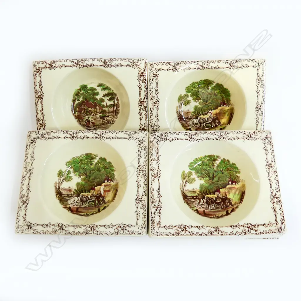 12 DECO DESSERT PLATES, PASTORAL SCENE, 'THE BIARRITZ' ENGLISH ROYAL STAFFORDSHIRE Image 1++
