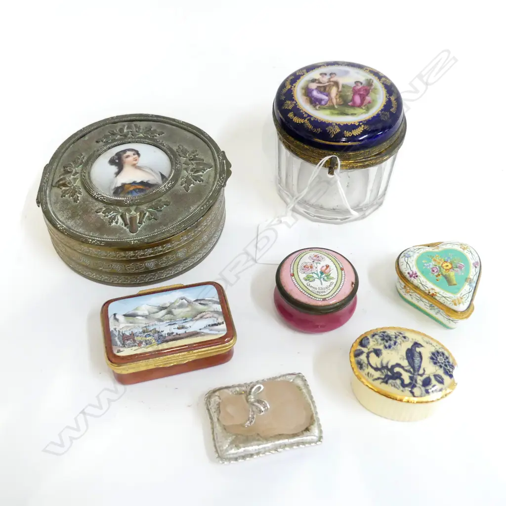 7 ASST. LIDDED CONTAINERS; 3 HALCYON DAYS ETC, LARGEST 105mm dia Image 1++