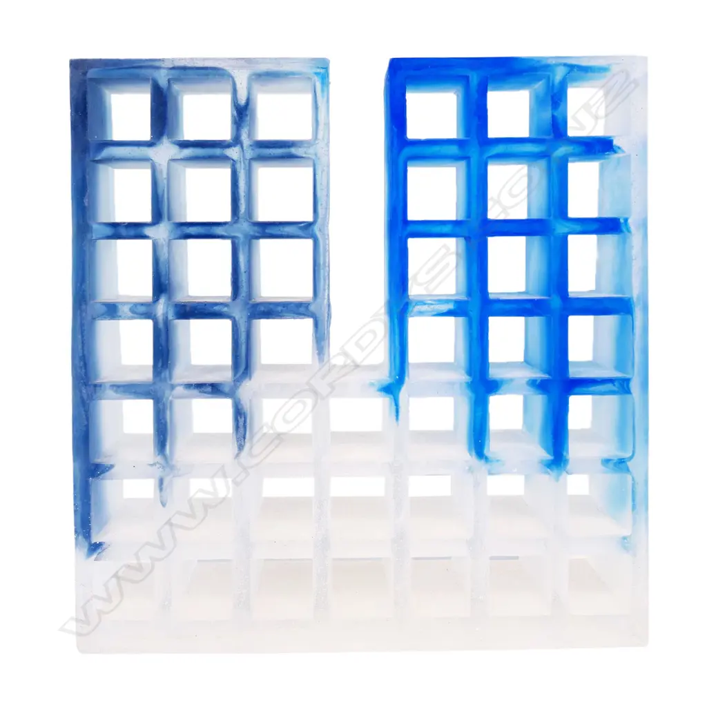 CONTEMPORARY ART TONAL GLASS GRID SCULPTURE, BLUE, 280 x 70 x 290mm Image 1++