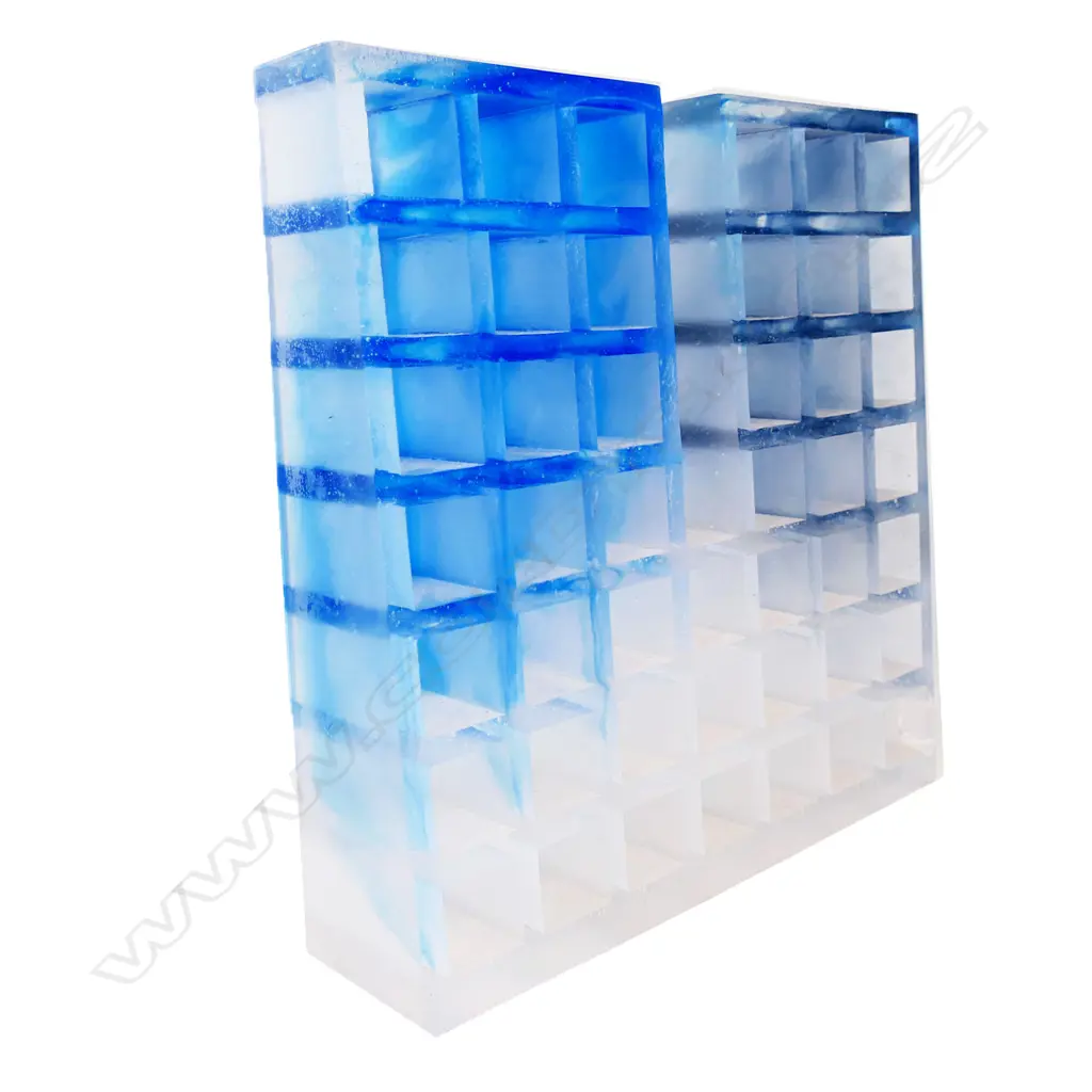 CONTEMPORARY ART TONAL GLASS GRID SCULPTURE, BLUE, 280 x 70 x 290mm Image 1++