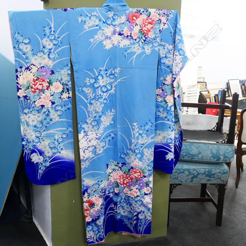 SILK FURISODE BLUE KIMONO Image 1++
