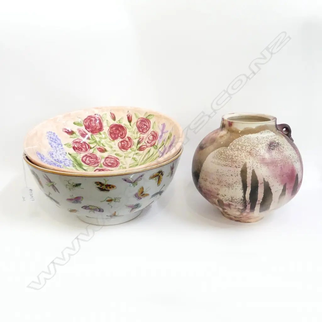 2 LG BOWLS 360mm dia + STUDIO POTTERY VASE H.230mm Image 1++