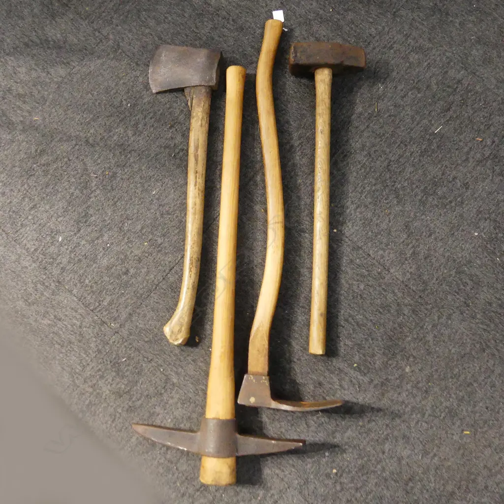 4 HAND FORGED TOOLS; AXES ETC L.900mm Image 1++