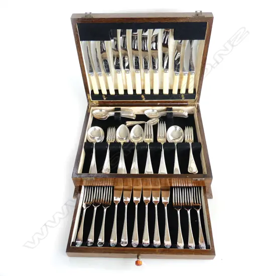 BOXED CUTLERY SET WITH DRAWER WITH FISH SET & LEATHER COVERED CUTLERY BOX