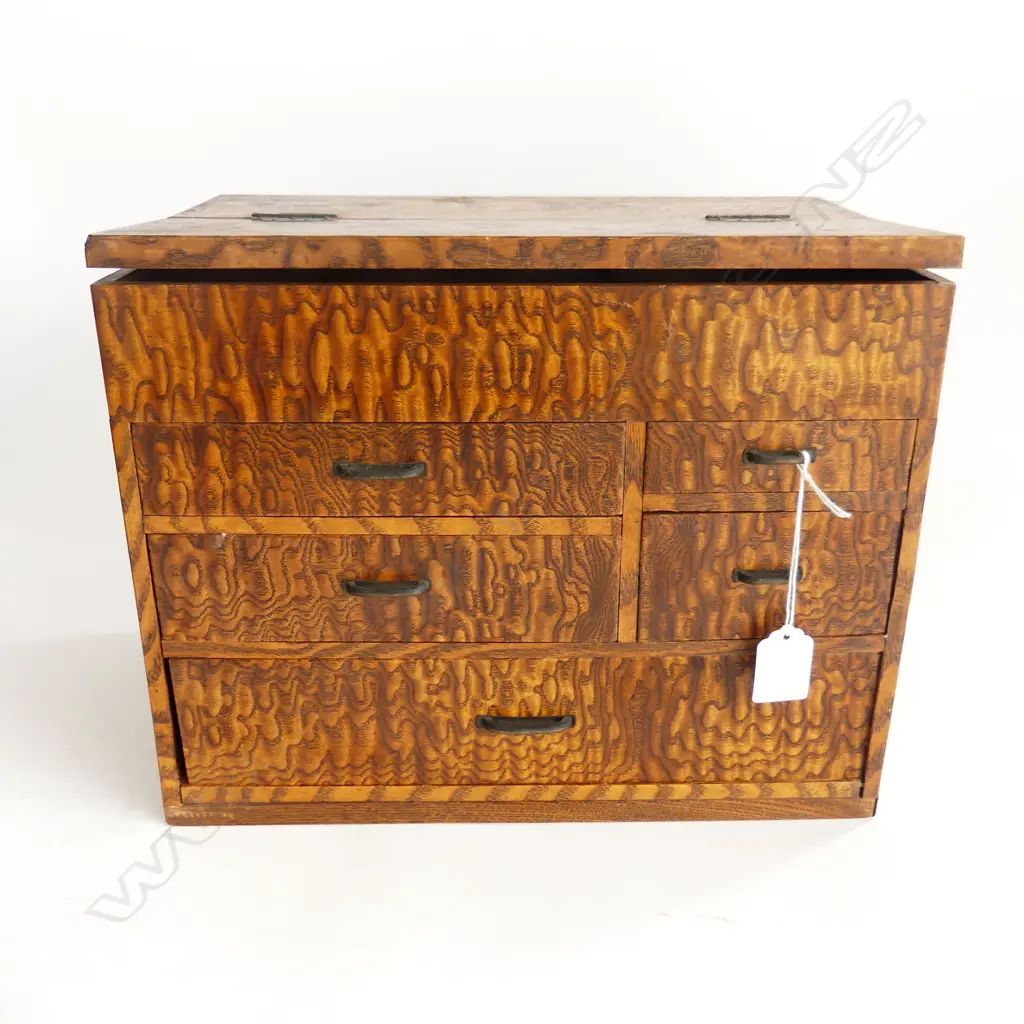 30’S JAPANESE SEWING BOX BURR MULBERRY Image 1++