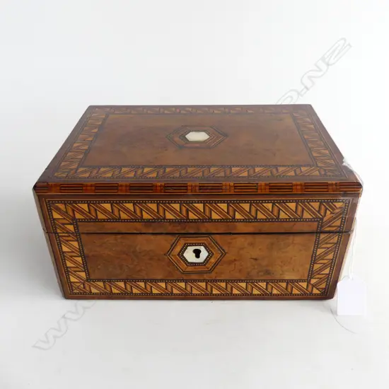 VICTORIAN WALNUT INLAID SEWING / DEEDS BOX 250x175x125m