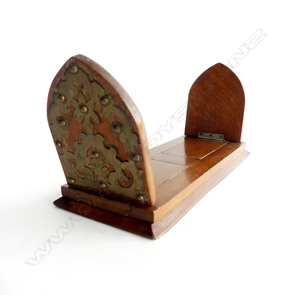 EDWARDIAN OAK EXTENDABLE BOOK ENDS w. BRASS DECORATION L.500 / 345mm Image 1++