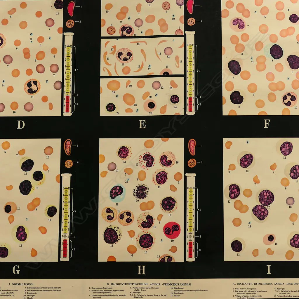 VINTAGE MEDICAL CHART, ADAM ROUILLY, DISEASES OF THE BLOOD 2000 x 940mm Image 1++