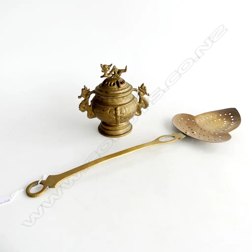 2 PCES BRASS; SPADE TOOL L.565mm & INCENSE BURNER Image 1++