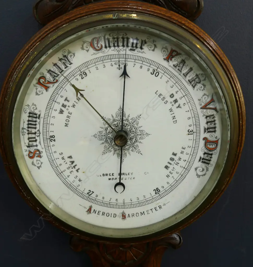 EARLY 20thC OAK FRAMED WALL BAROMETER BY GEORGE BIRLEY & Co. WORCESTER H.850mm Image 1++