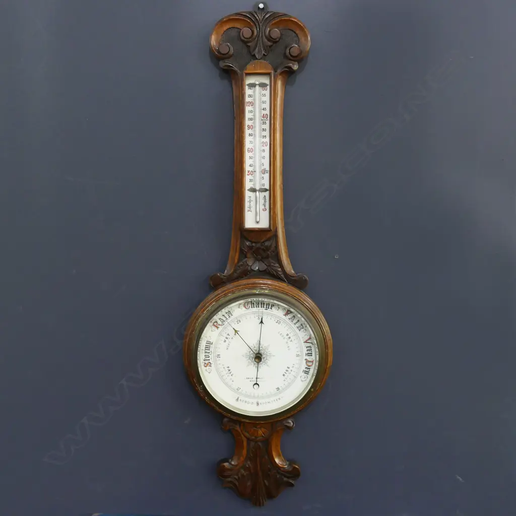EARLY 20thC OAK FRAMED WALL BAROMETER BY GEORGE BIRLEY & Co. WORCESTER H.850mm Image 1++