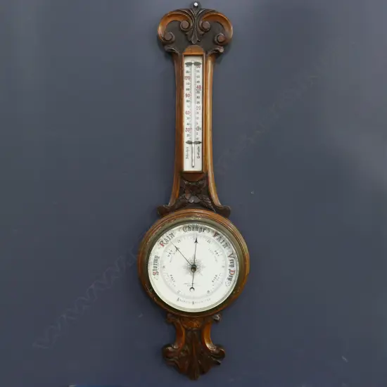 EARLY 20thC OAK FRAMED WALL BAROMETER BY GEORGE BIRLEY & Co. WORCESTER H.850mm