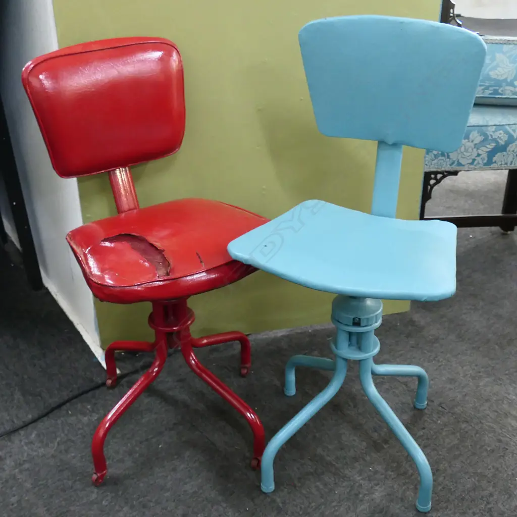 2 RETRO OFFICE CHAIRS; RED & BLUE Image 1++