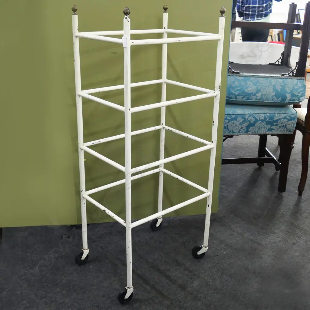 4 TIER GLASS SHELVES ON WHITE PAINTED METAL FRAME 475x365x1155mm Image 1++