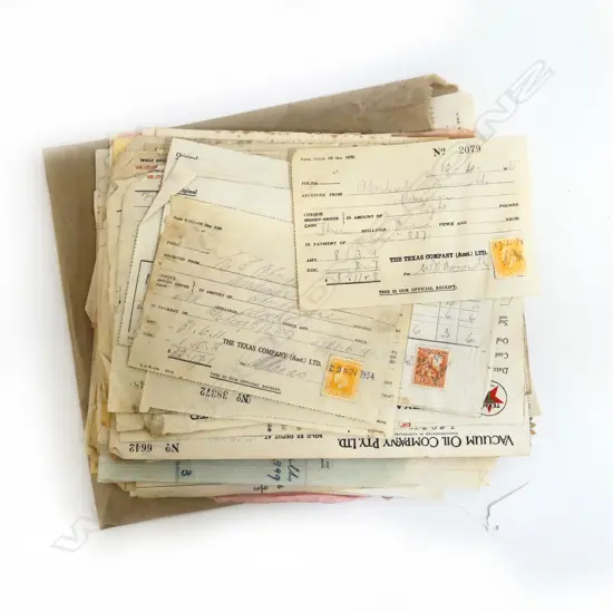 100+ NZ 1930s LETTERHEADS, INVOICES ETC (TEXAS OIL, SHELL, VACUUM)